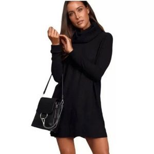 Autumn Daze Black Cowl Neck Long Sleeve Sweater Dress